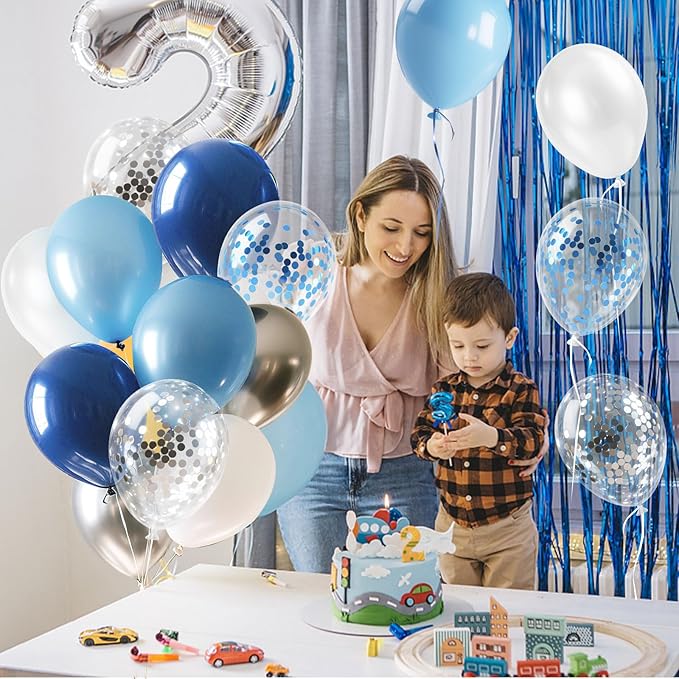 Blue and White Balloons 12 Inch Navy Blue Balloons Latex Confetti Balloon Party Decorations for Graduation Fathers Day Birthday Baby Shower Wedding Engagement