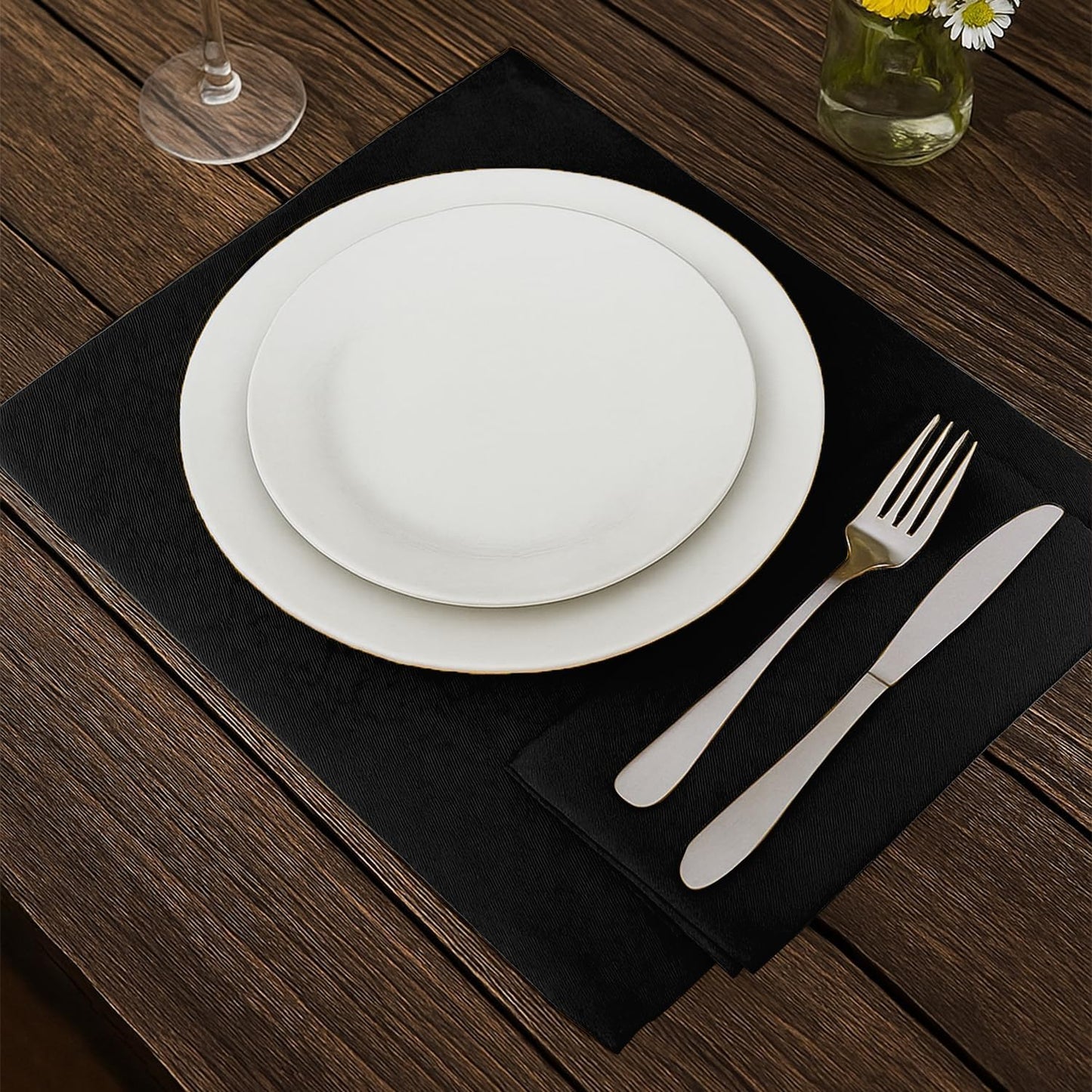 AMOUR INFINI Cotton Cloth Napkins Set of 12 - Soft Premium Dinner Napkins with Hemmed Edges, Hotel Quality 18x18 Inch for Home Dining, Table Decor (Black)