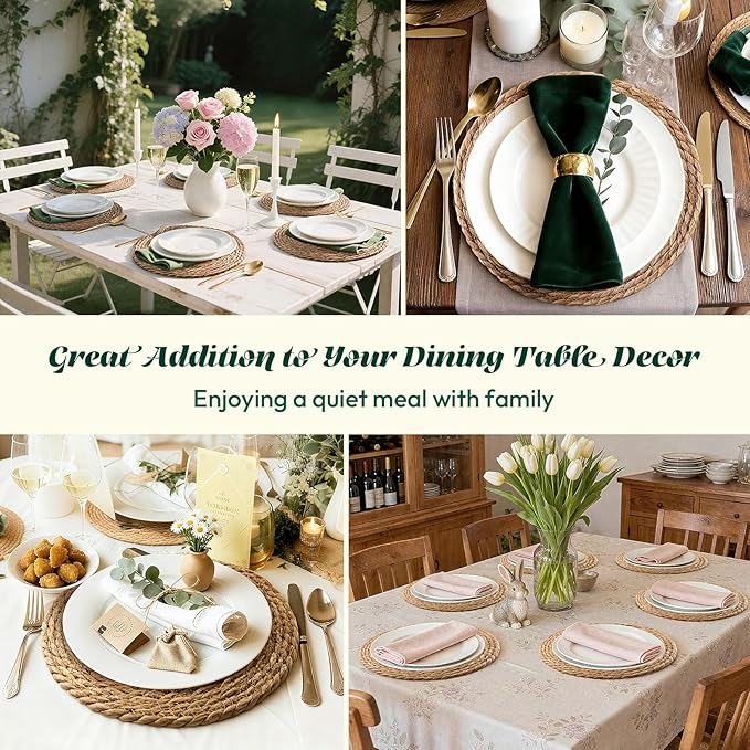 13 in Round Woven Placemats Plate Chargers Set of 12, Boho Farmhouse Rustic Woven Place Mats for Kitchen Dining Party Table Decor, Rattan Wicker Table Mats Jute Braided Chargers for Dinner Plates