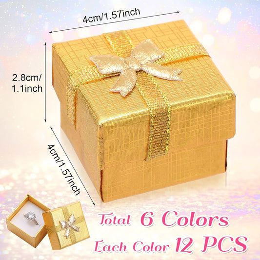 Bucherry 72 Pcs Ring Boxes 1.6 x 1.6 In Hard Cardboard Jewelry Box with Ribbon Bow Small Jewelry Gift Cases for Small Business(Modern Color)