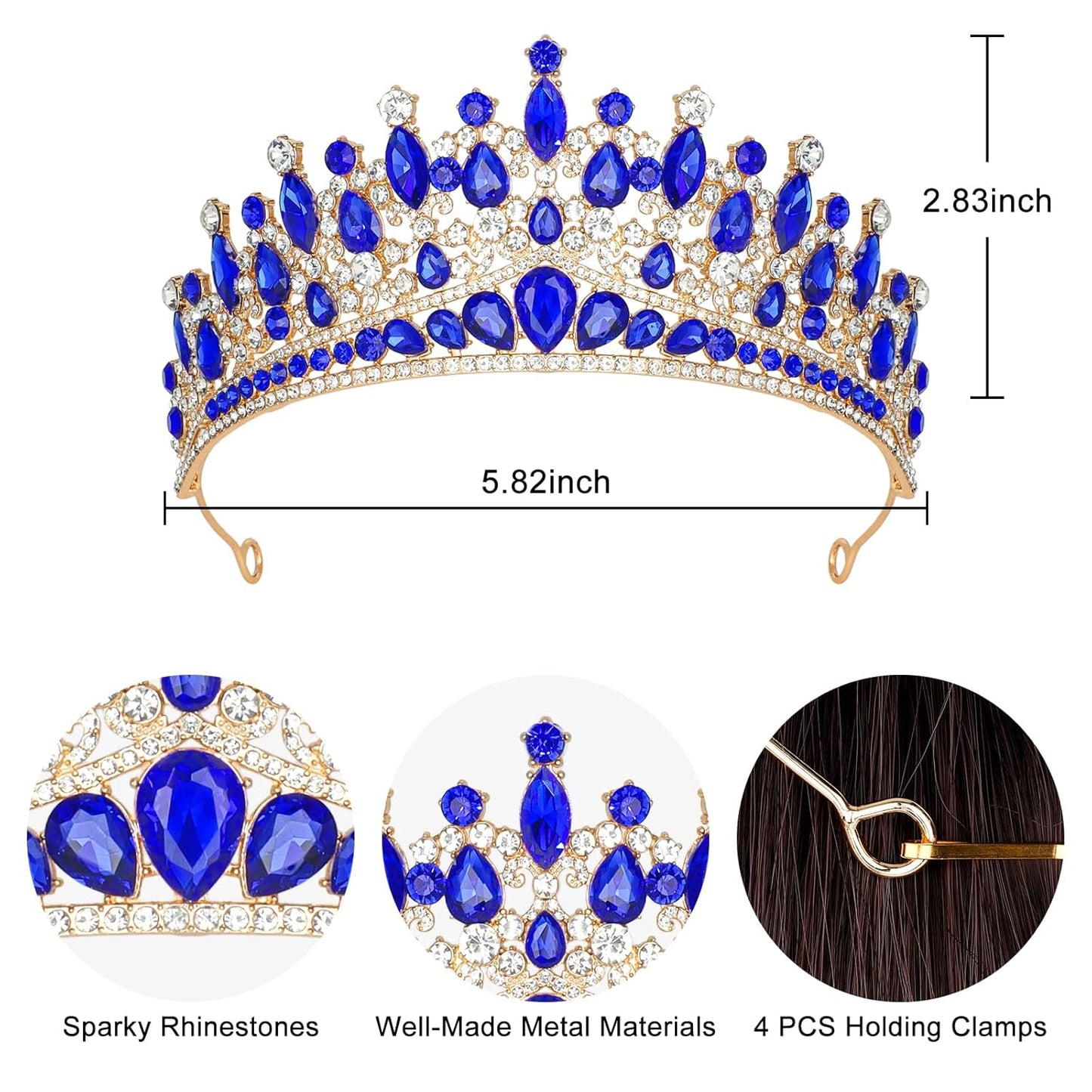 CAVETEE Birthday Crowns for Girls, Blue Tiaras and Crowns for Women and Girls Princess Crown and Tiara for Birthday Queen Parties Pageant Prom
