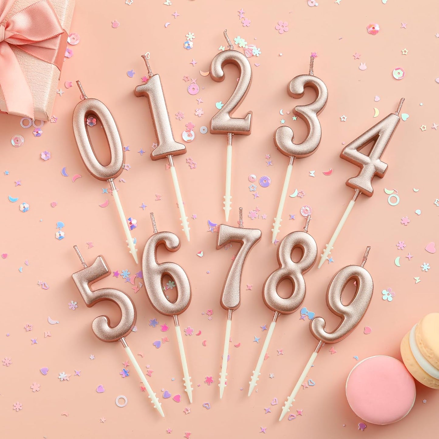 10-Pieces Rose Gold Numeral Birthday Candles, Cake Numeral Candles Number 0-9 Glitter Cake Topper Decoration for Birthday,Wedding Anniversary,Party Celebration