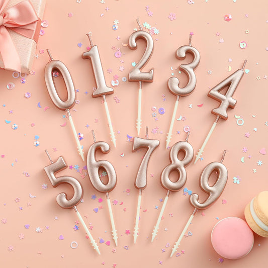 10-Pieces Rose Gold Numeral Birthday Candles, Cake Numeral Candles Number 0-9 Glitter Cake Topper Decoration for Birthday,Wedding Anniversary,Party Celebration