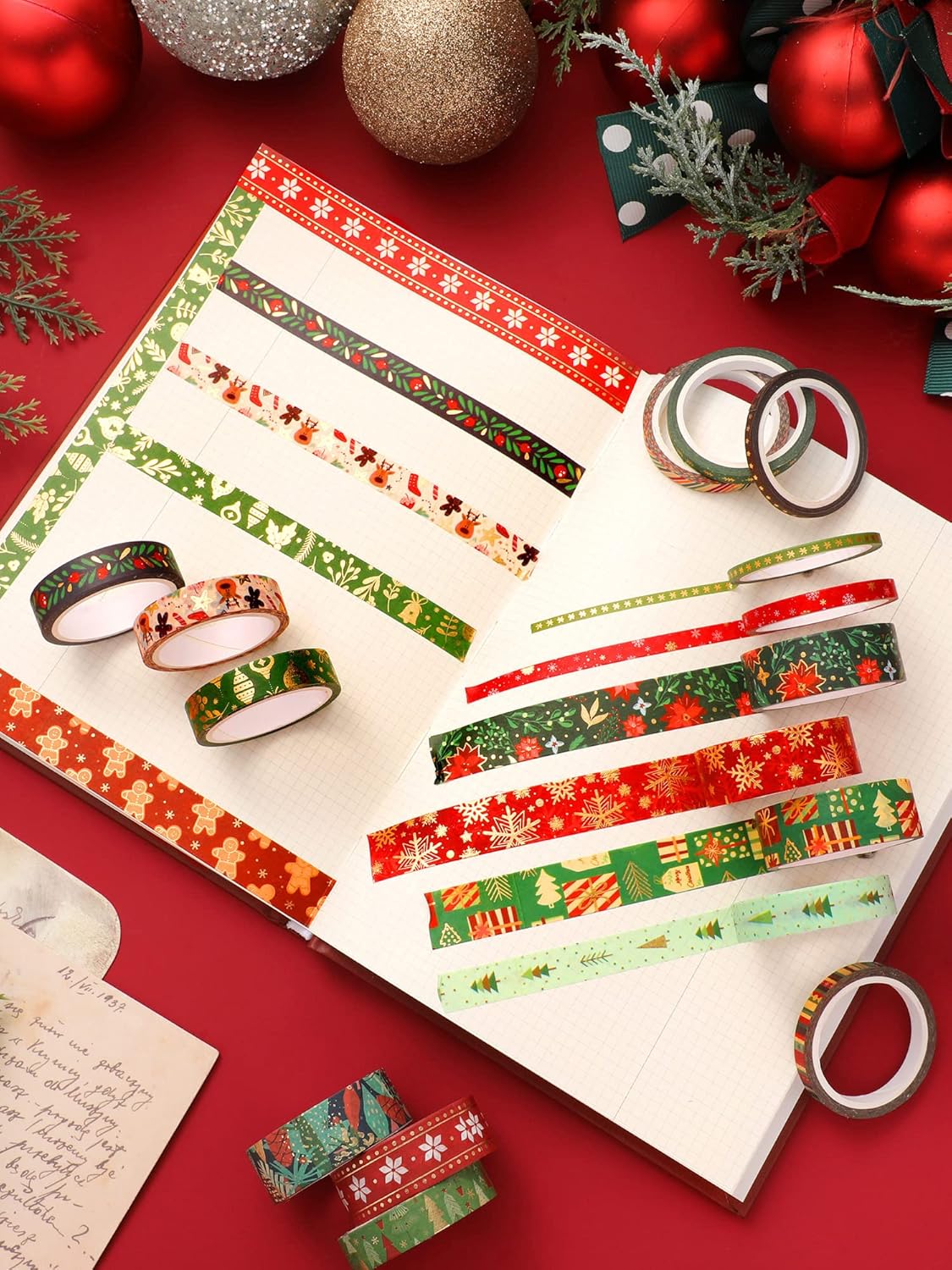 Outus 21 Rolls Christmas Gold Foil Washi Tape - Holiday Decor with Snowflake, Deer, Tree Designs - Self-Adhesive Tape for DIY Crafts, Wrapping, Party Favors