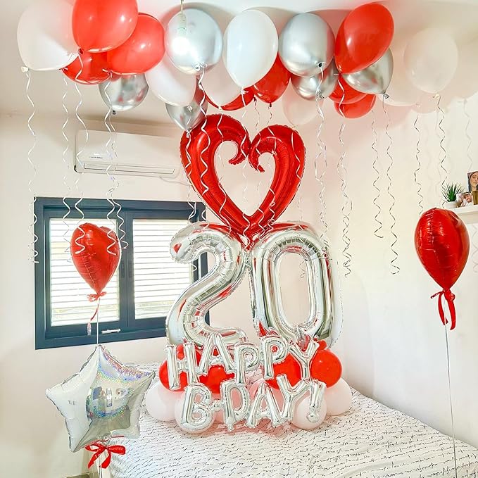Silver Number 20 Balloon 40 inch, 20 Number Balloons, 20th Silver Birthday Decorations for Girls Boys Kids, 20 Year Old Silver Party Supplies