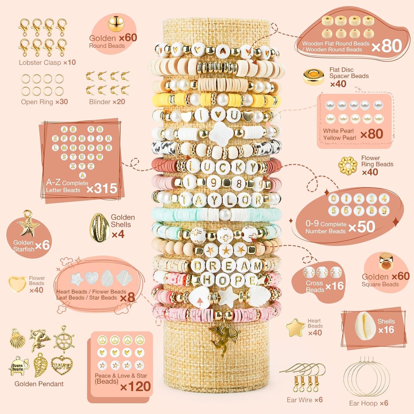 Dowsabel Clay Beads 3 Boxes Bracelet Making Kit, 10800pcs Beads for Jewelry Making, Letter Beads for Friendship Bracelets DIY Arts and Crafts Gifts for Girls Adults