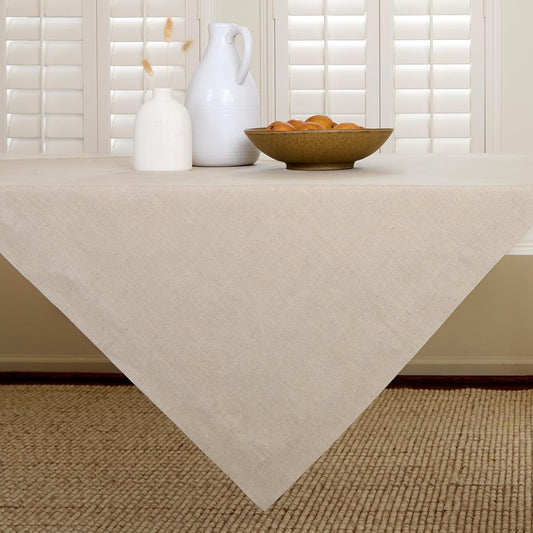 Solino Home Natural Linen Tablecloth 52 x 52 Inch - 100% Pure Linen Square Table Throw - Fete, Machine Washable Table Cloth for Fall, Autumn, Thanksgiving, Christmas, Holiday