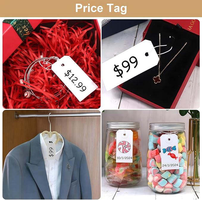 Coideal 200 Pcs Small Blank Marking Strung Tags - Writable Display Label Hang Tags with Elastic String (2 3/4" x 1 3/8")
