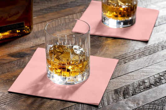 Disposable Pink Cocktail Napkins Paper - 4" x 4" High-End Linen-Like Beverage Party Square Paper Napkin Pack for Bar, Cafe, Restaurant, Christmas, Birthday, Wedding, Baby Shower - 100 Count