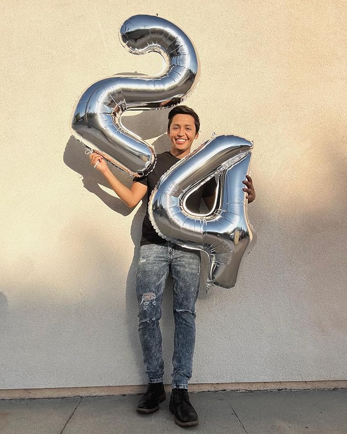 Silver 4 Balloon, Number Balloons 40 Inch, 4th Silver Party Decorations, Four Large Numbers for Party Decor, Number 4 Balloon