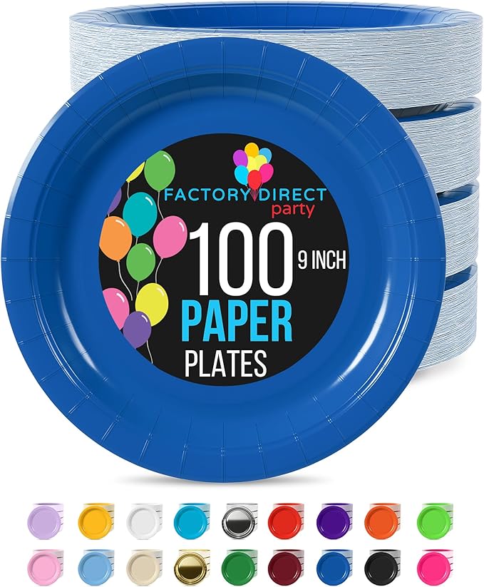 Exquisite Party Solids Dark Blue Paper Plates Disposable Heavy Duty 9 Inch Dark Blue Disposable Plates For Party 100 Pcs Heavy Duty 350 GSM, Birthday Supplies