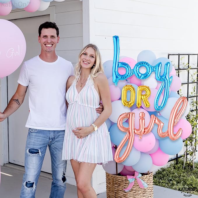 KatchOn, Huge Boy or Girl Balloon Banner - 36 Inch | Boy or Girl Sign for Baby Gender Reveal Decor | Balloon Banner For Baby Shower Decor | Gender Reveal Party Decorations