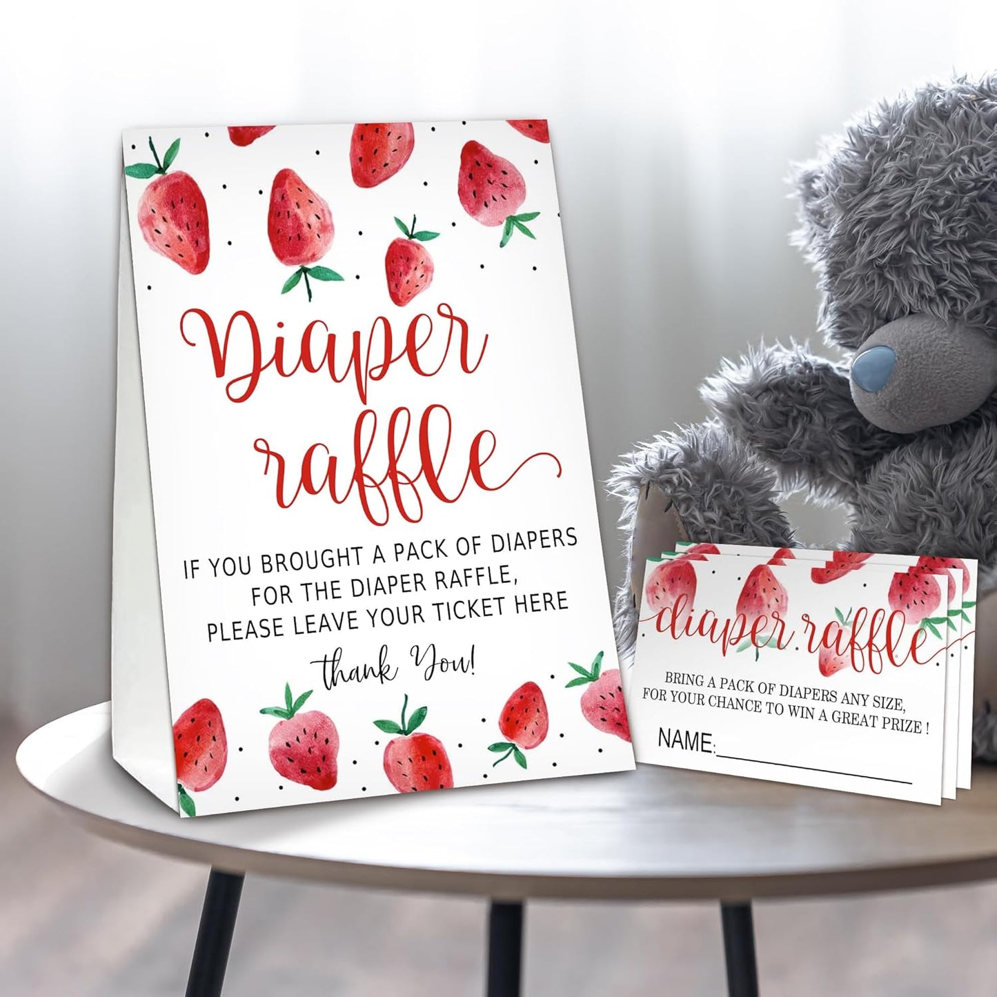 Berry sweet Diaper Raffle Tickets for Baby Shower Game, 1 Standing Sign(5 * 7 Inch) & 50 Guessing Cards for Baby Shower Party Decoration