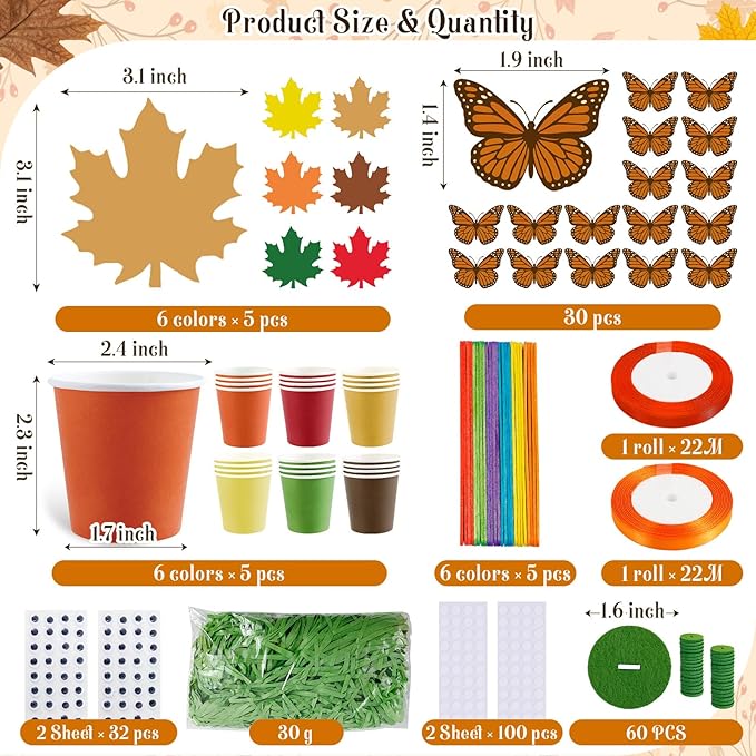30 Set Fall Flower Paper Pot Craft Kits - Make Your own Standing Autumn Maple Leaf Gift Crafts Decorations,DIY Thankful Flower Pot Decor Home School Classroom Art Activities for Thanksgiving