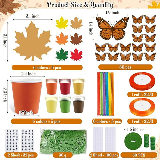 30 Set Fall Flower Paper Pot Craft Kits - Make Your own Standing Autumn Maple Leaf Gift Crafts Decorations,DIY Thankful Flower Pot Decor Home School Classroom Art Activities for Thanksgiving