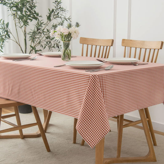 maxmill Checkered Tablecloth Stain Resistant Wrinkle Resistant Spillproof Washable Heavy Weight Kitchen Table Cloth Gingham for Dining Room and Outdoor Use, Rectangle 60 x 140 Inch Rust White