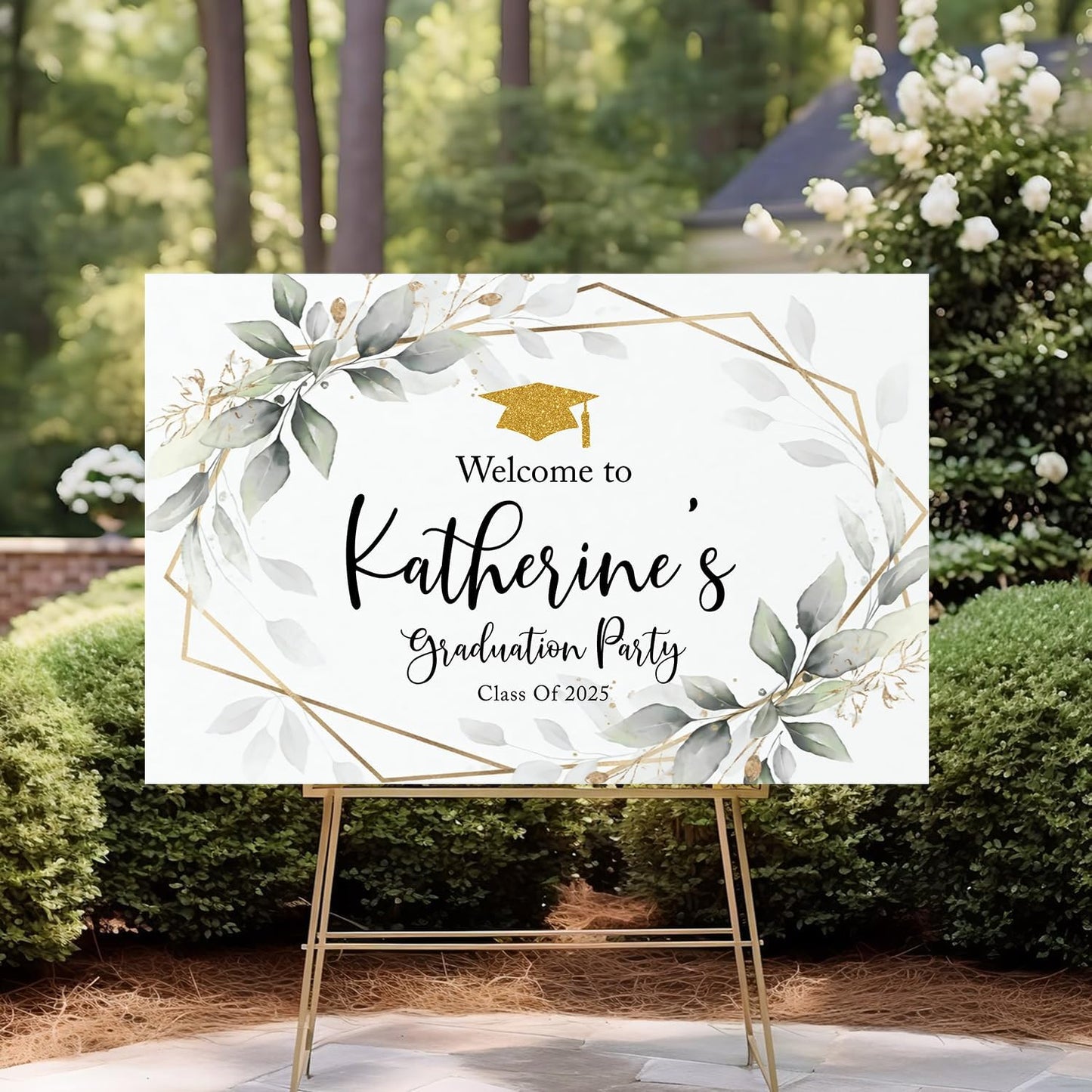 Graduation Party Welcome Sign, Graduation Party Signs, Frame Greenery Graduation Welcome Sign, Grad Party Sign Custom Design Modern, Minimalist Grad Party Decorations, Graduation Decorations
