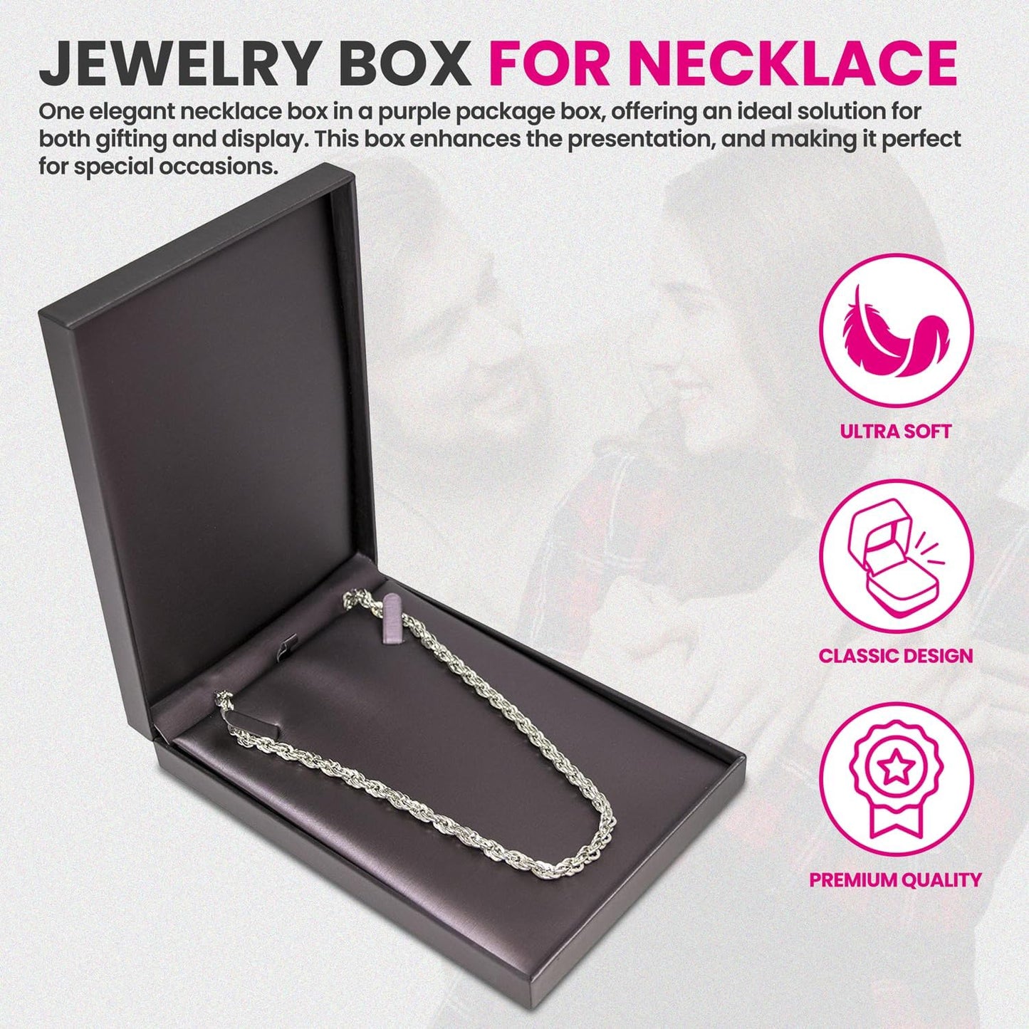 Novel Box Purple Jewelry Box for Necklace 5.5x8x1.87 Inches - Necklaces Gift Box for Proposal Wedding Engagement - Faux Leatherette Jewelry Display Box - Gift Presentation Boxes for Necklaces