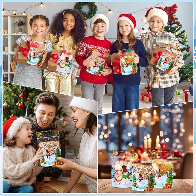 Blosssound 50 Pcs Christmas Goodie Bag Xmas Gift Bags Plastic Snowman Candy Pouches Merry Christmas Favor Pouches with Handle for Xmas Holiday Party Candy Guests Gift Wrapping Supplies Decor(Snowman)