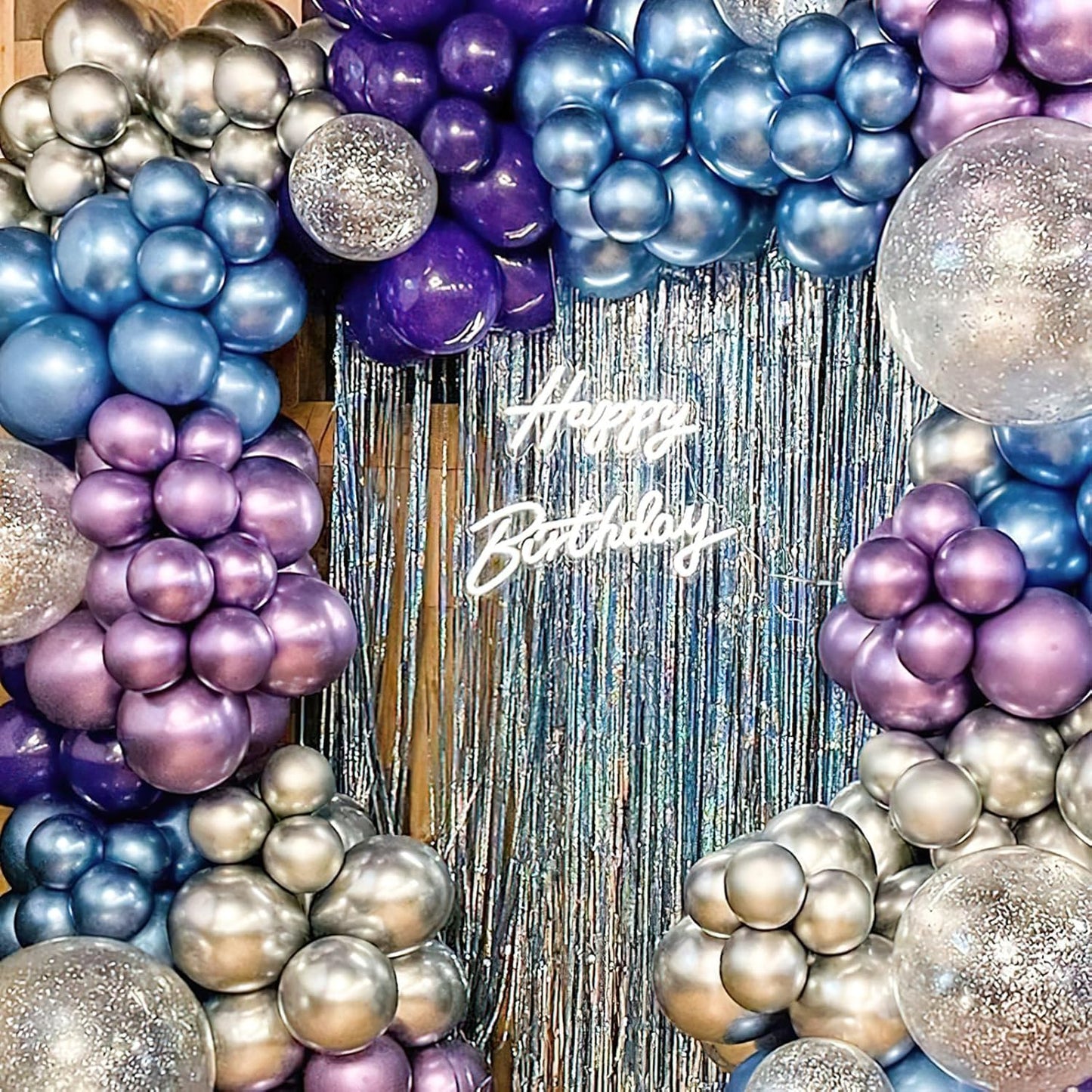 PartyWoo Blue and Silver Balloon Garland, 100 pcs Balloons Different Sizes Pack of 18 Inch 12 Inch 10 Inch 5 Inch Navy Blue Silver Metallic Balloons for Birthday Decorations, Party Decorations