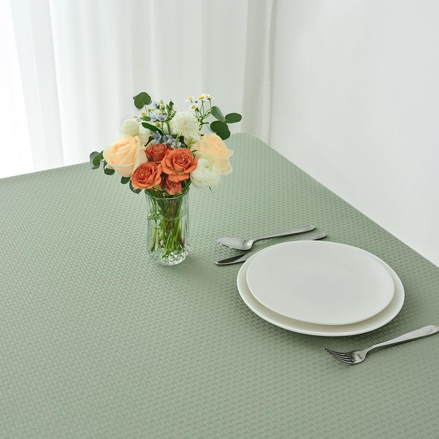 maxmill Jacquard Tablecloth Stain Resistant Waterproof Wrinkle Free Spillproof Washable Soft Weaved Texture Table Cloth for Dining Room, Indoor Outdoor Use, Rectangle 60 x 140 Inch, Sage Green