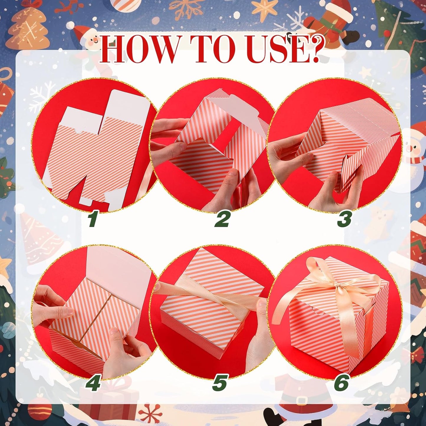 Dispowreath 48 Pcs 4x4x4 Christmas Gift Boxes with Ribbon Xmas Small Box with Lids Treat Boxes for Gift Wrapping Ornaments Wedding Holiday Birthday Party Favor(Stripe)