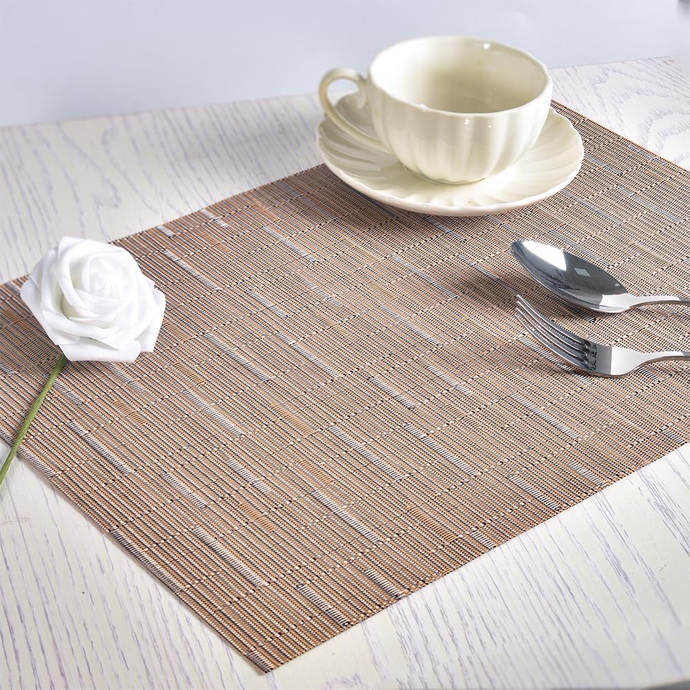 homEdge PVC Placemat, 4 PCS of Non-Slip Heat Resistant Place Mats, Washable Vinyl Placemats, Set of 4-Tan