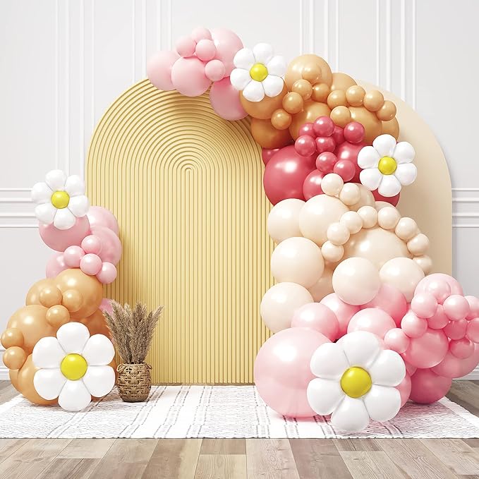 HOUSE OF PARTY Rainbow Balloon Arch Kit – 140PCS Assorted Color Balloon Garland, Colorful Fiesta Carnival Circus Balloons, Daisy Groovy Birthday Latex Balloons (Daisy Groovy)
