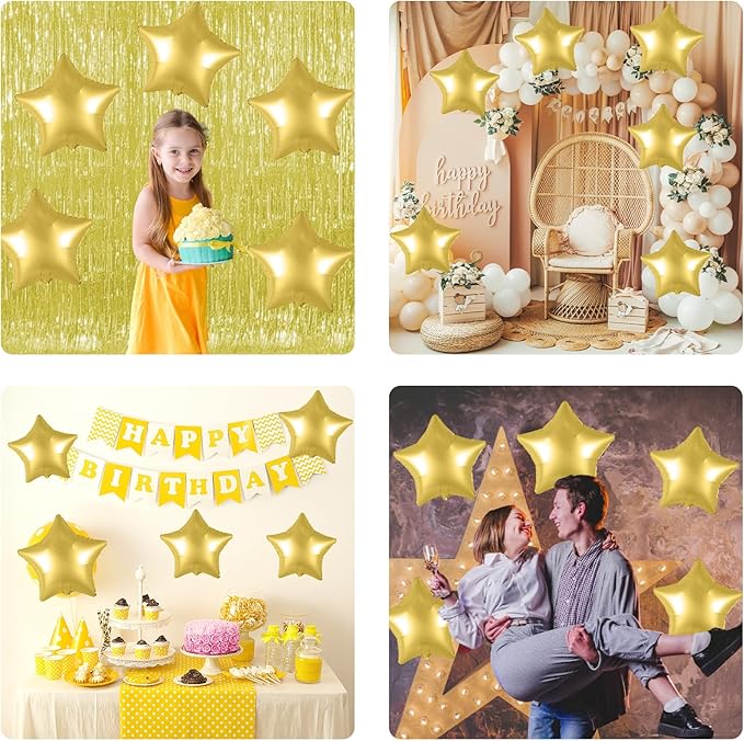 Gold Star Foil Balloons, 10PCS Gold Foil Stars Shape Balloons, 18 Inch Metallic Stars Balloon for Helium Pentagram Balloon for Birthday, New Years, Graduation, Baby Shower Party Decorations