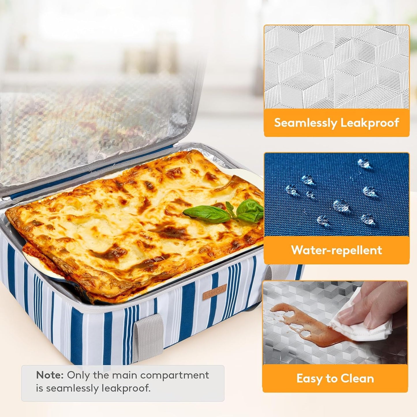 LUNCIA Insulated Casserole Carrier for Hot or Cold Food, Lasagna Lugger Tote for Potluck Parties/Picnic/Cookouts, Fits 9"x13" Baking Dish, Blue