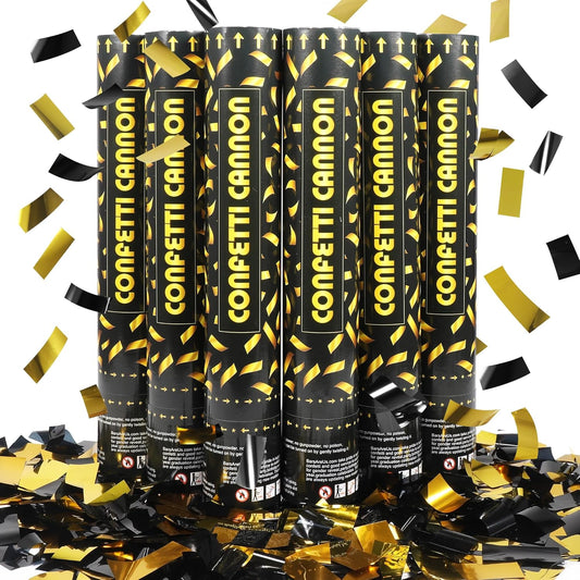 Black gold Confetti Poppers,6pack 12inch Confetti Wands For Birthday,Indoor Wedding,Party,Celebrations,Photo Shoots and New Year (Black gold 6Pack)
