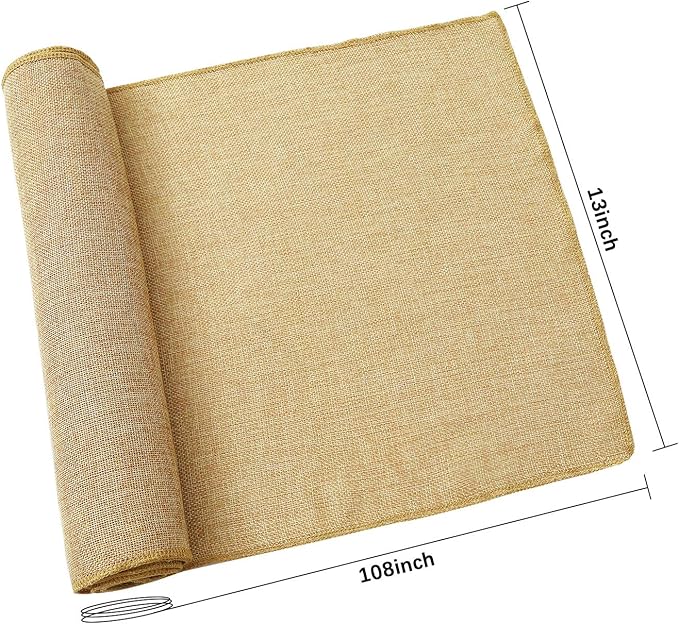 B-COOL 2 Pieces Burlap Table Runners 13x108 Inch Rustic Boho Table Runner Dresser Cover for Farmhouse Macrame Jute Fabric Thanksgiving Party Home Dining Decorations Khaki
