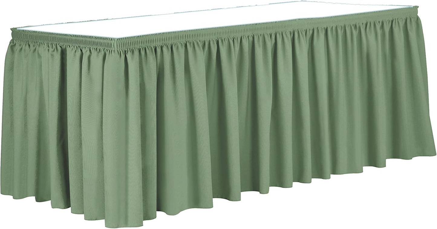 Ultimate Textile Pleat Polyester Fabric Table Skirt - Machine Washable, Flame Resistant, Cut & Sewn in NJ, Desk Skirt - Sage, 7' Shirred Pleat x 42" h