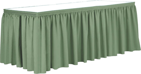 Ultimate Textile Pleat Polyester Fabric Table Skirt - Machine Washable, Flame Resistant, Cut & Sewn in NJ, Desk Skirt - Sage, 21' Shirred Pleat x 42" h