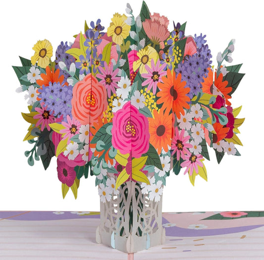 Paper Love 3D Floral Arrangement Pop Up Card, Gift for Birthday, Wedding, Anniversary, Thank You, Get Well, All Occasion or Just Because - 5" x 7" Cover - Includes Envelope and Note Tag