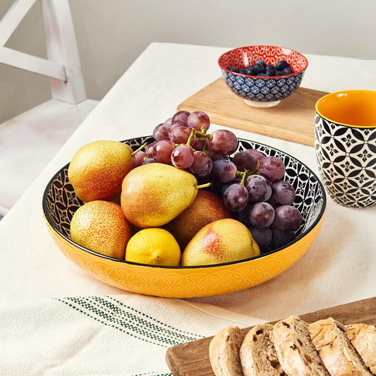 DOWAN 11.5" Large Serving Platter, 2.9 Qt Decorative Fruit Bowl for Kitchen Counter, Serving Dishes for Salad Pasta Entertaining Parties, Ceramic Serving Bowl Plates, Big Colorful Bowls for Home Decor