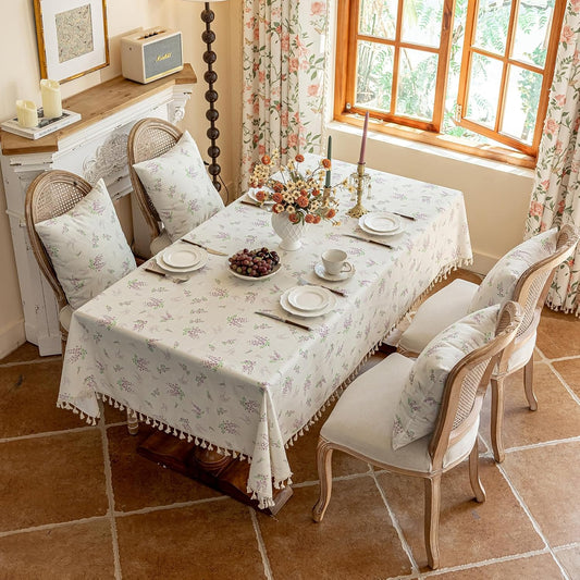 ENJOYBRIDAL Purple Floral Tablecloth - 60 x 120 Inch - Rectangle Cute Table Cloth French Decorative Flower Dining Table Cover 10-12 Seats Camping Picnic Kitchen Vintage Furniture Protector