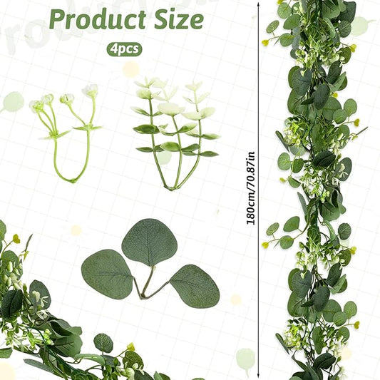 4 Pack Eucalyptus Garland for Table, 5.9ft Faux Garlands Greenery for Centerpieces, Artificial Eucalyptus Garlands for Table Decor, Fake Vine Garland for Wedding Backdrop Arch Wall Decoration