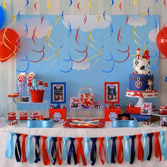 BEISHIDA Red Gold Gold Hanging Swirls Party Decorations Plastic Streamer for Ceiling, Birthday Paw Theme Party Supplies Baby Shower Decorations, Pack of 30