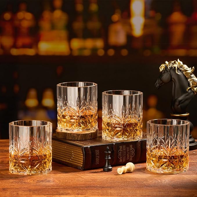 Unbreakable Plastic Whiskey Glasses Set of 6, 14 Oz Old Fashioned Glasses for Scotch Cocktail Rum Bourbon Vodka Liquor, Unique Gifts for Men, Reusable, Clear, BPA-free, Dishwasher Safe
