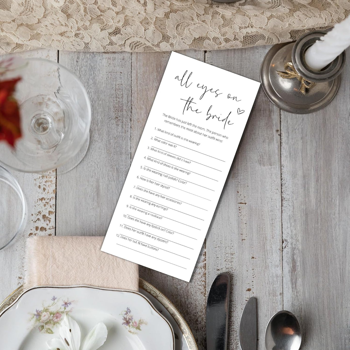 Bridal Shower Games, All Eyes On The Bride, 25Pcs 4x9inch Minimalist White Double-Sided Bridal Game Cards, Wedding Shower Games for Guests, Engagement Bachelorette Party Supplies - A20