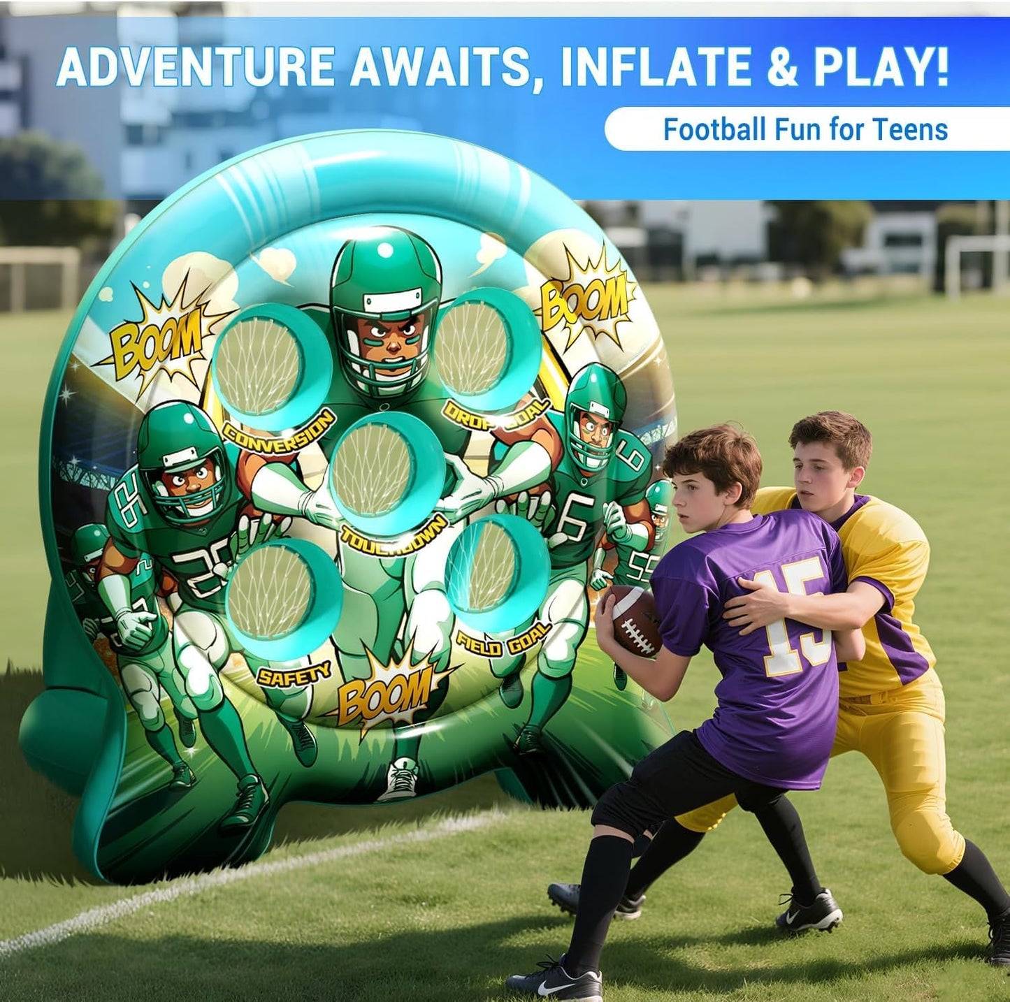Kids Football Target Toss Game with Junior Size Football - Inflatable Throwing Target Toy - Fun Sports Carnival Party Game - Outdoor Game for Kids