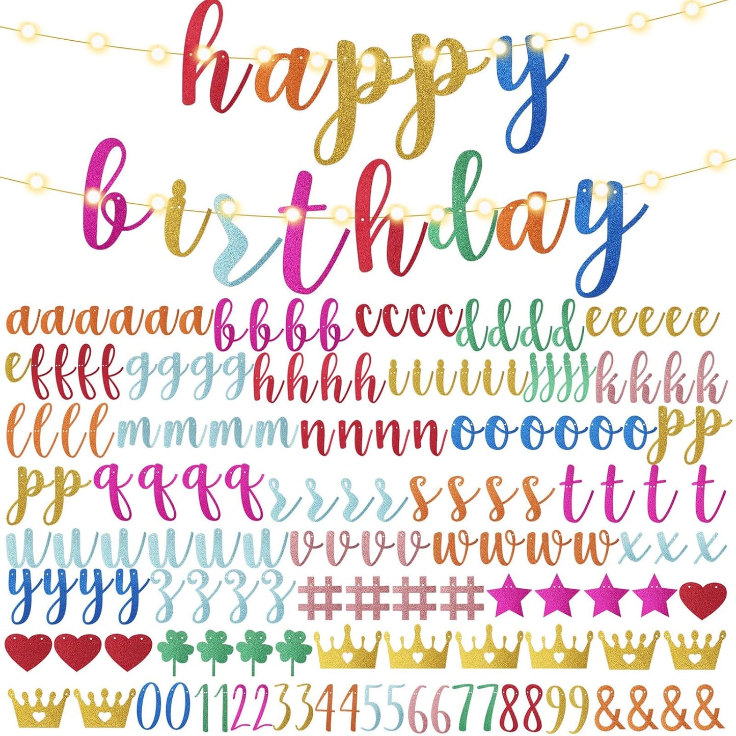 TaoBary 167 Pcs DIY Banner Kit Happy Birthday Glitter Banner Customizable Glitter Make Your Own Kit 162 Letters Symbols and Numbers 3 Rope for Birthday Halloween Wedding Christmas(Multi Color)