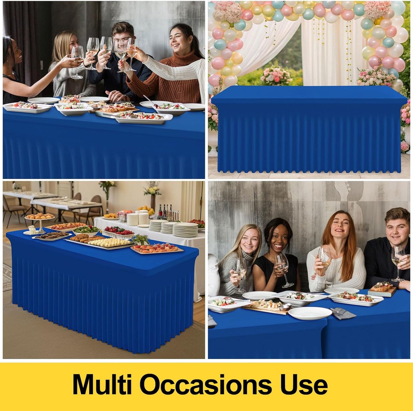 Smiry Spandex Tablecloth, Elastic Fitted Stretch Tablecloth for 8FT Rectangle Tables, Waterproof Washable Table Cover Skirt for Outdoor, Wedding, Banquet & Parties (Blue, 96Lx30Wx30H Inch)