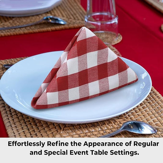 Urban Villa Cotton Dinner Napkins Set of 6, Highly Absorbent 20x20 Inches Premium Cloth Napkins Hotel Quality Reusable & Washable Table Dinner Napkins for Home & Weddings - Red/White, Checks
