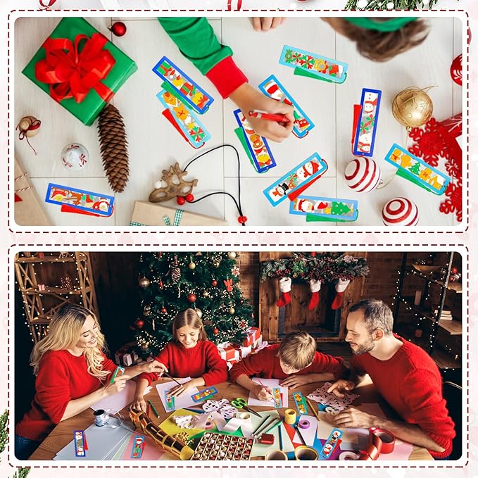Yexiya 100 Pcs/50 Set Christmas DIY Wooden Bookmarks Bulk for Book Lovers, Christmas Bookmarks Decorations, Santa Snowman Elk Gingerbread Book Markers, Xmas Birthday Holiday Gift Art Project