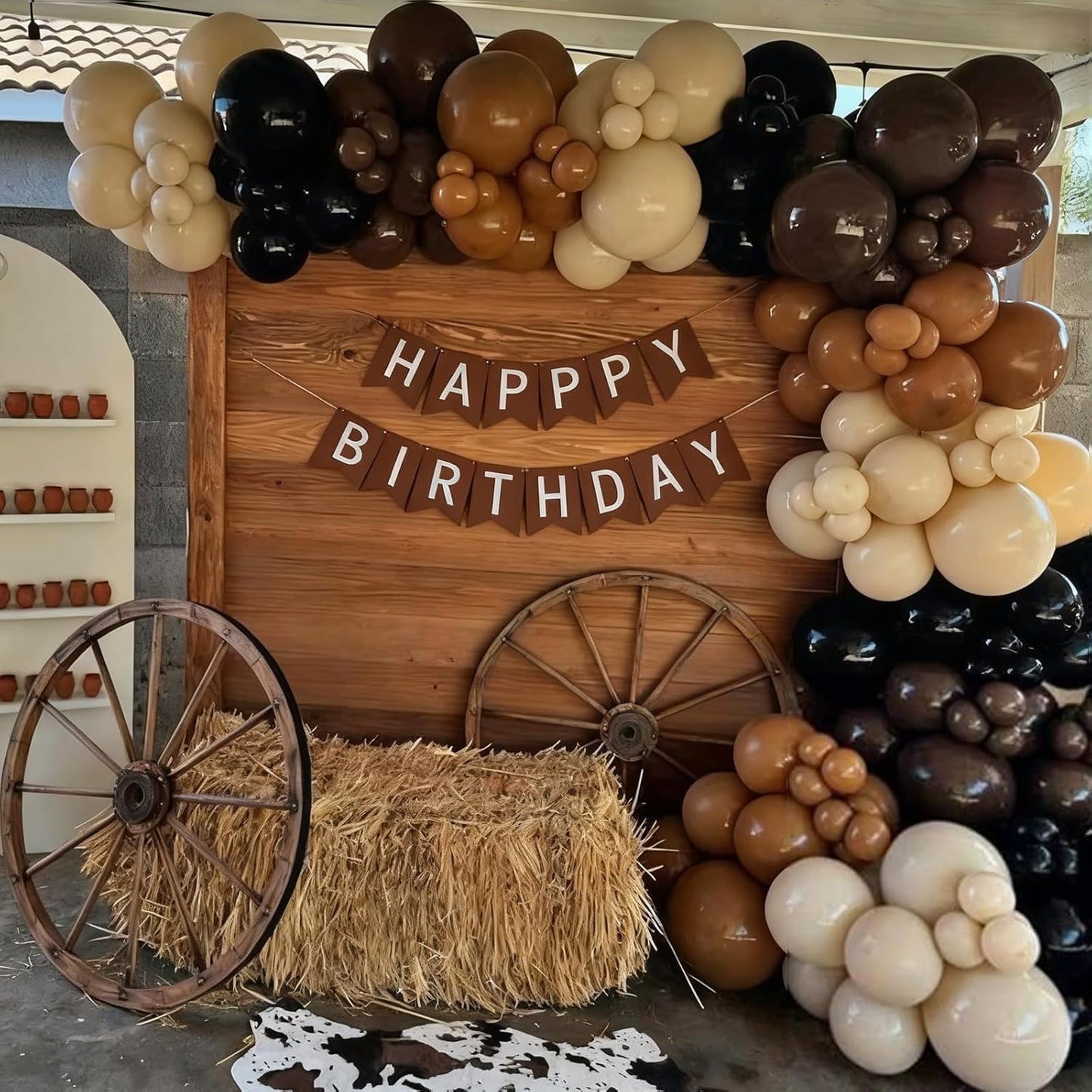 Brown and Black Balloon Garland Arch Kit, Nude Dark Brown Tan Black Gold White Sand Latex Party Balloons for Cowboy Western Wild West First Rodeo Country Farm Baby Shower Birthday Party Decorations