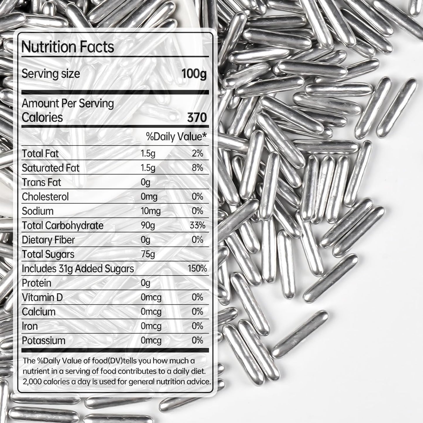 Christmas Silver Rods Sprinkles, Sugar Sprinkles For Cake Decorating, 150g/5.29oz, Food Grade, Foodgrade Decoration, Cupcake Toppers, Donuts, Cookies, Holiday, Birthday Party, Christmas Supplies