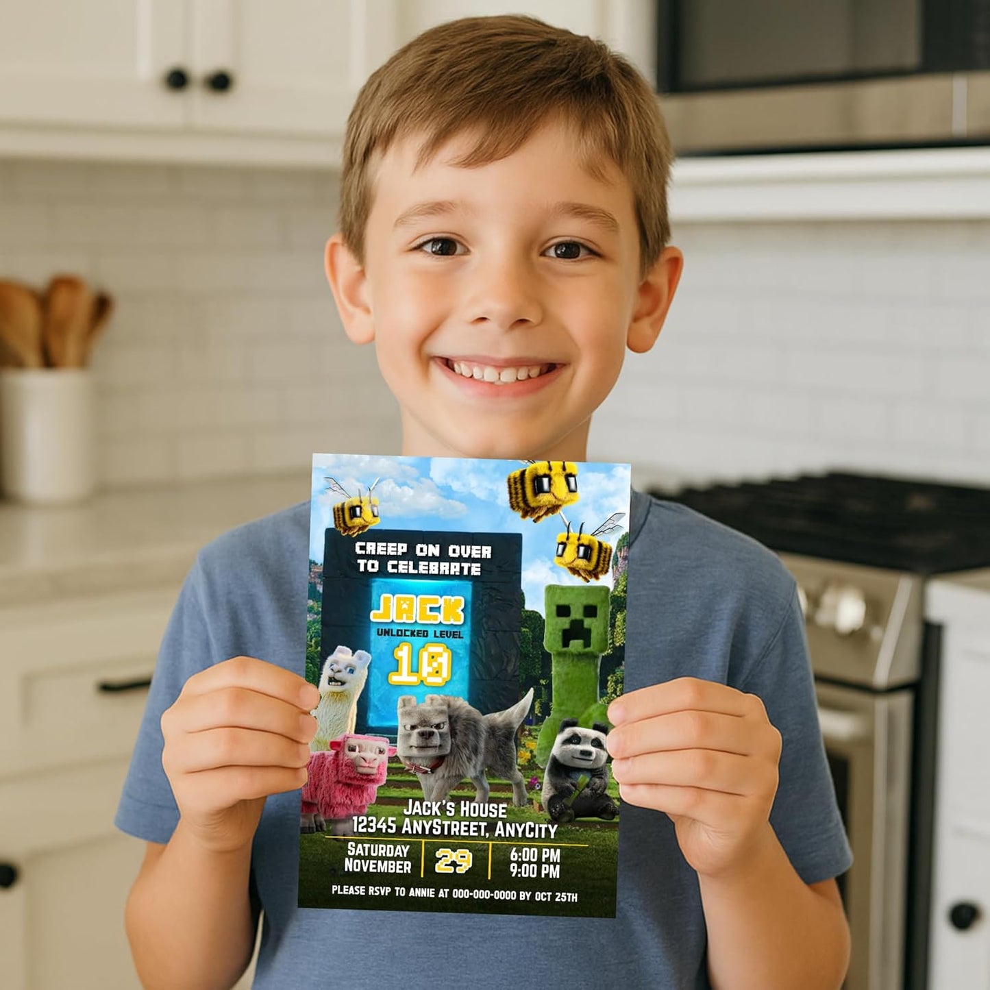Fully Customizable minecraft Birthday Party Invitations, 4 x 6 inches, with Self-Sealing Envelopes, Gaming Theme Design, minecraft Birthday Invitations for Boys and Girls (Minecraft/Portal)