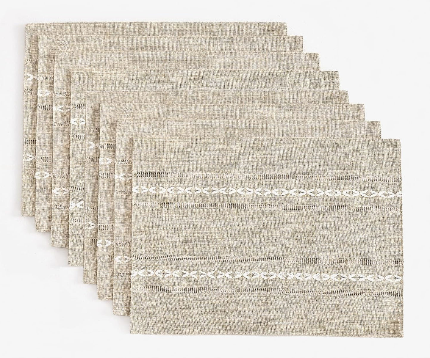 Wracra Cotton Linen Placemats, 14 x 19 Inch Set of 8 Placemats Rustic Hemstitch Place Mats for Kitchen Table and Heat Resistant-Hemstitch Coffee